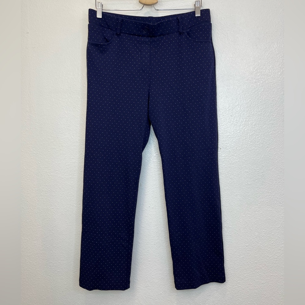 Betabrand Classic‎ Yoga Dress Pants Straight Leg Blue with Mini Dots Size PXL